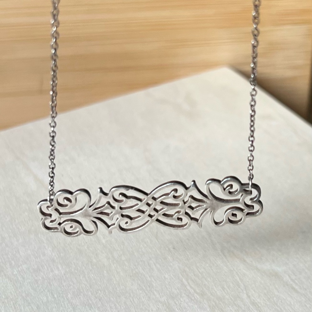 Sterling Silver Openwork Bar Necklace - Picture 5 of 5